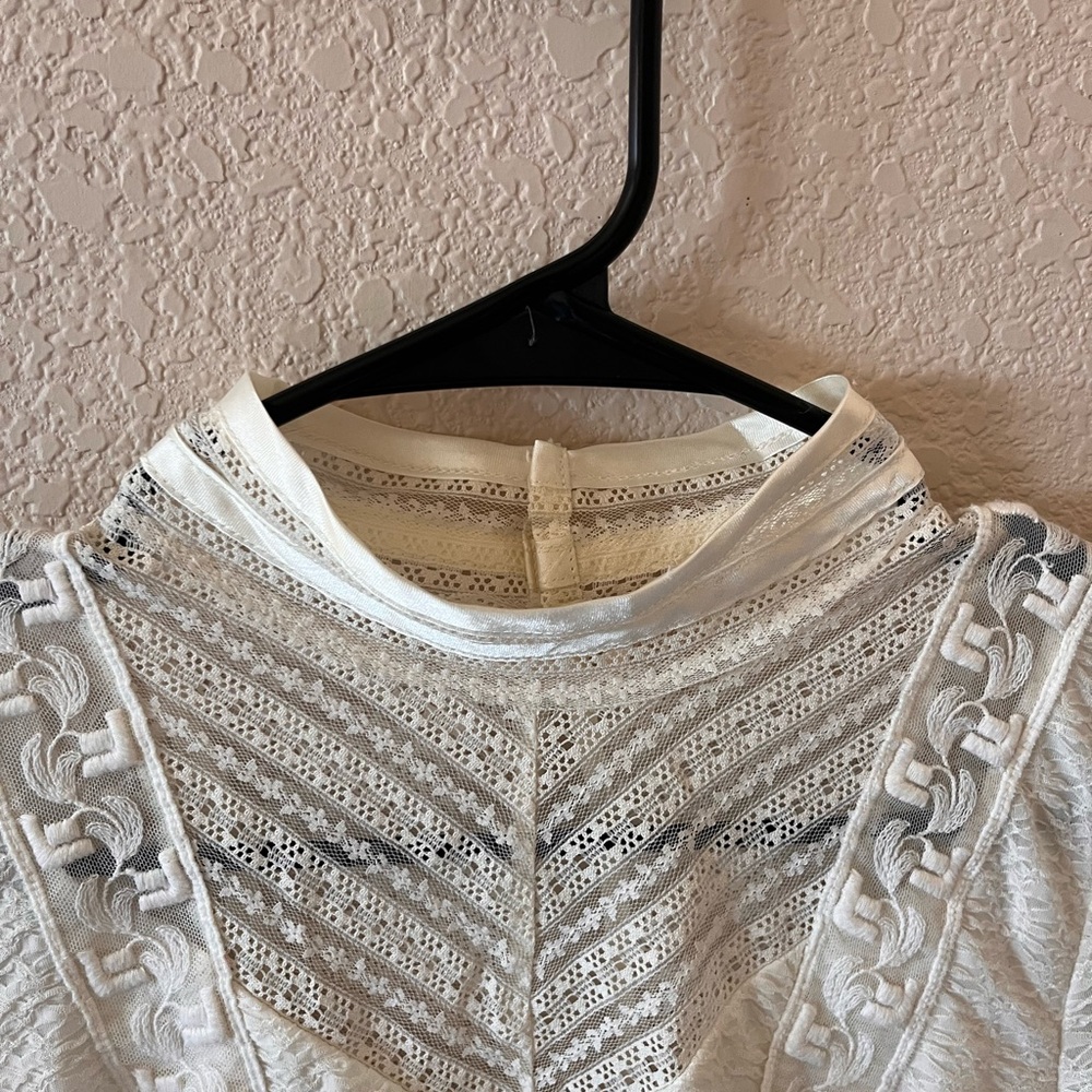 Free People Cream Lace Ling Sleeve Peplum top / Boho Western Cowgirl - Picture 6 of 13